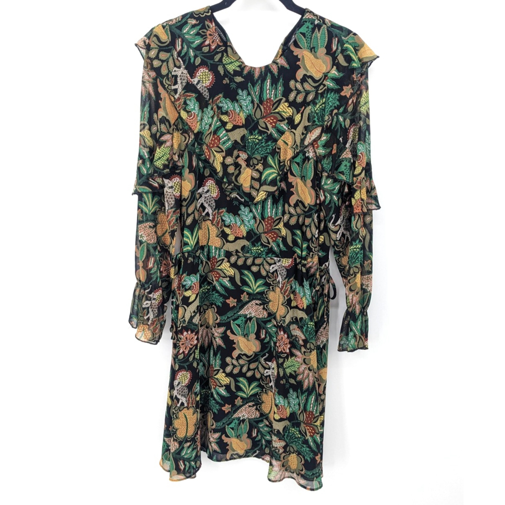 Scotch & Soda Dress Womens Small Black Floral Elephant Long Sleeve Novelty